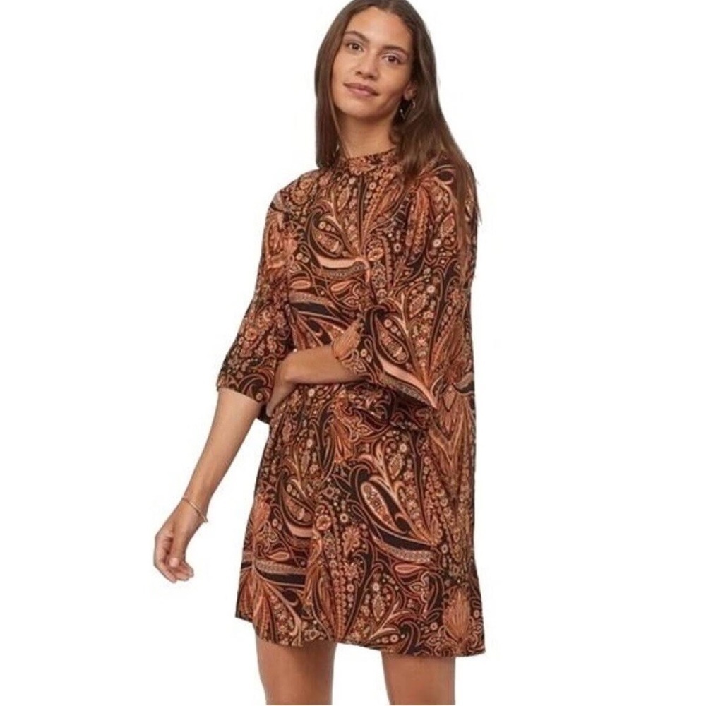 RICHARD Allan x H&M Collab Mock Neck Brown Paisley Mini Dress Size 12